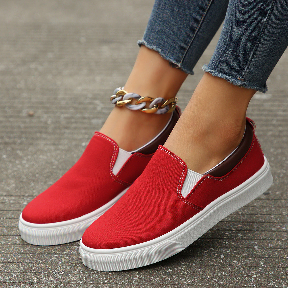 Womens Low-Top Solid-Colored Flat Shoes Cross-Border Slip-On Color-Block Loafers