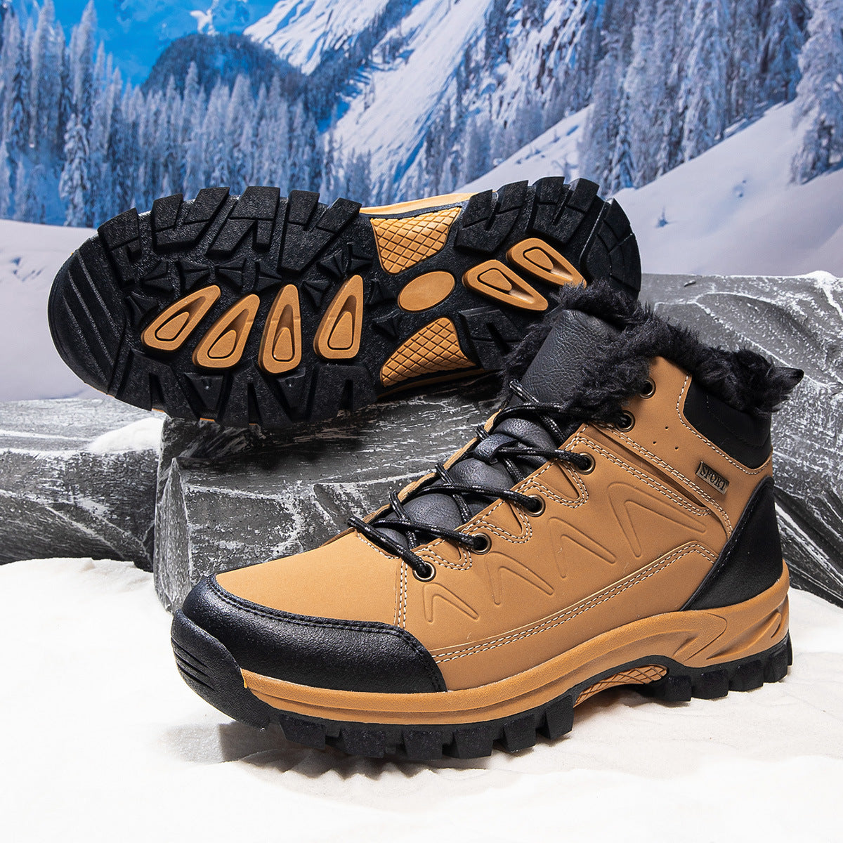 Mens Plus-Size High-Top Fleece-Lined Thermal Cotton Shoes