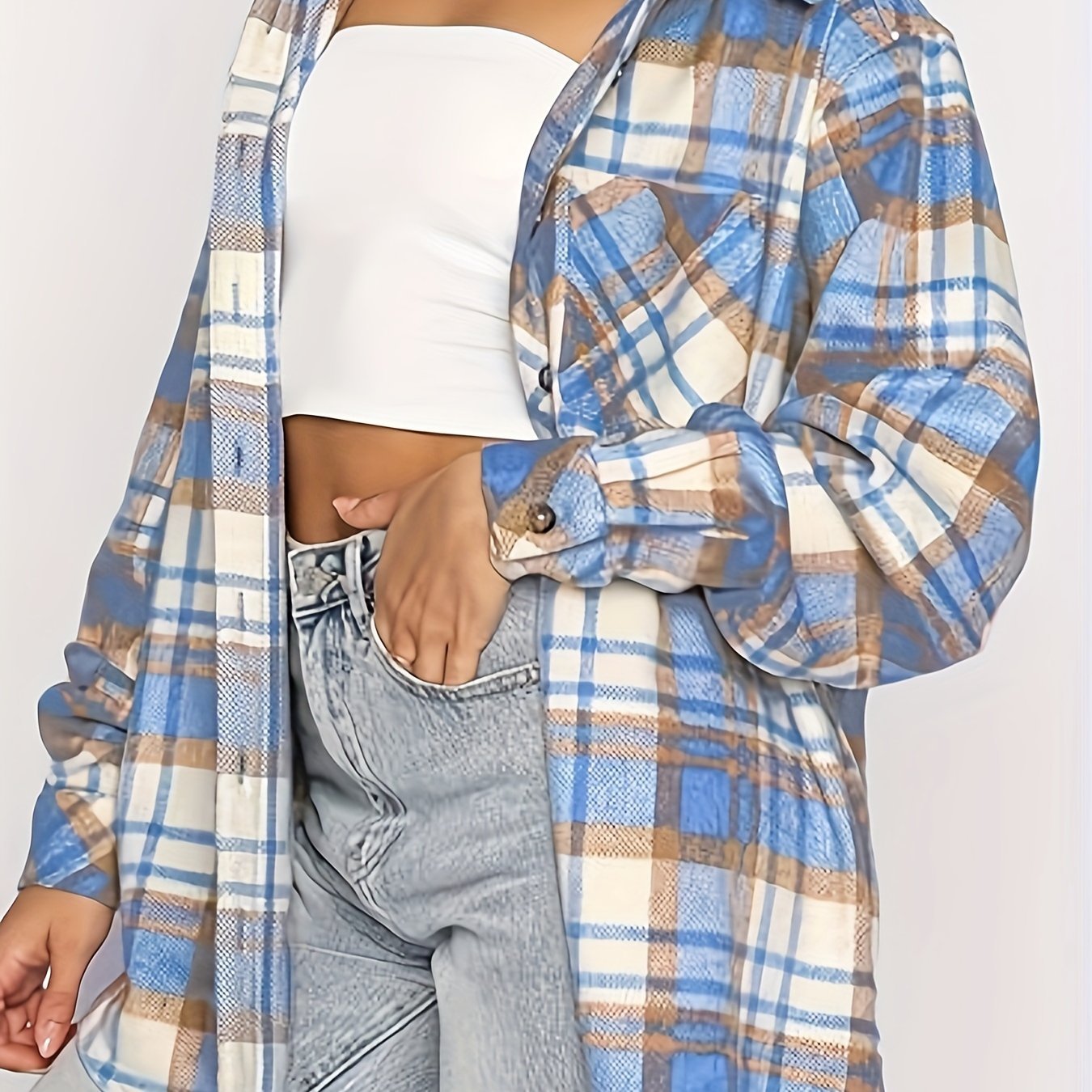 Casual Flannel Plaid Cufflink Long Sleeve