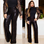 Fashion Sexy Sequin Mesh Puff Sleeve Top Long Sleeves
