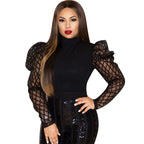 Fashion Sexy Sequin Mesh Puff Sleeve Top Long Sleeves