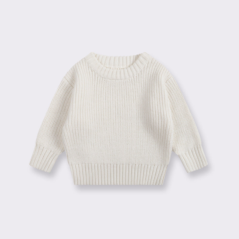 Simple Solid Color Girls' Round Neck Base Knitwear