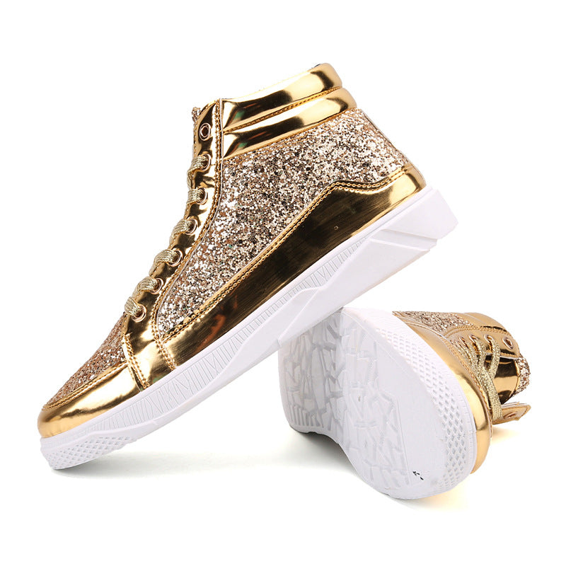 Nightclub boots bright face personality Martin boots men's casual high-top shoes retro gold boots