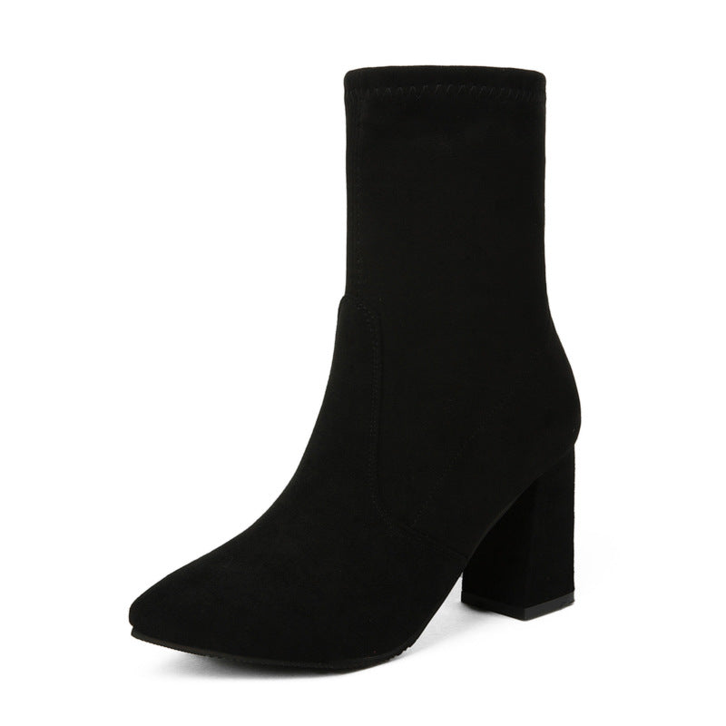 Martin boots women suede pointed high heel thick heel