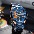 Mens Six-Hand Steel-Strap Motorcycle Watch