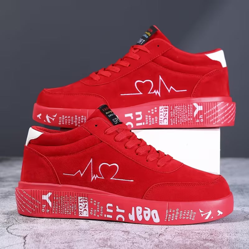 Men's Street Style Sneakers - Heart-shaped Design