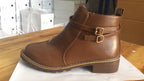 Womens Low-heeled Leather Buckle Ankle Boots