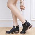 Womens Low-heeled Leather Buckle Ankle Boots