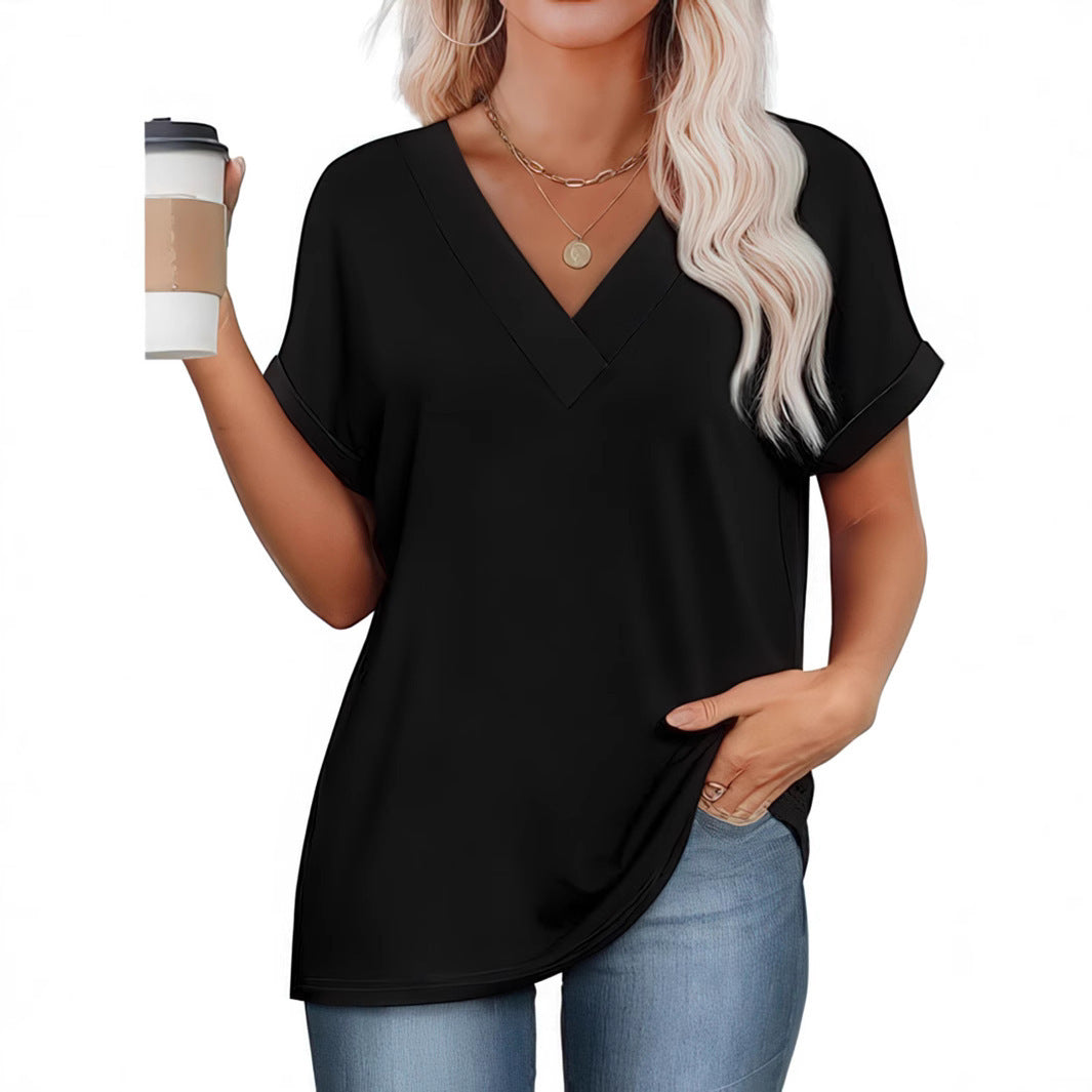 Women's V-neck Loose Short Sleeve T-shirt Top