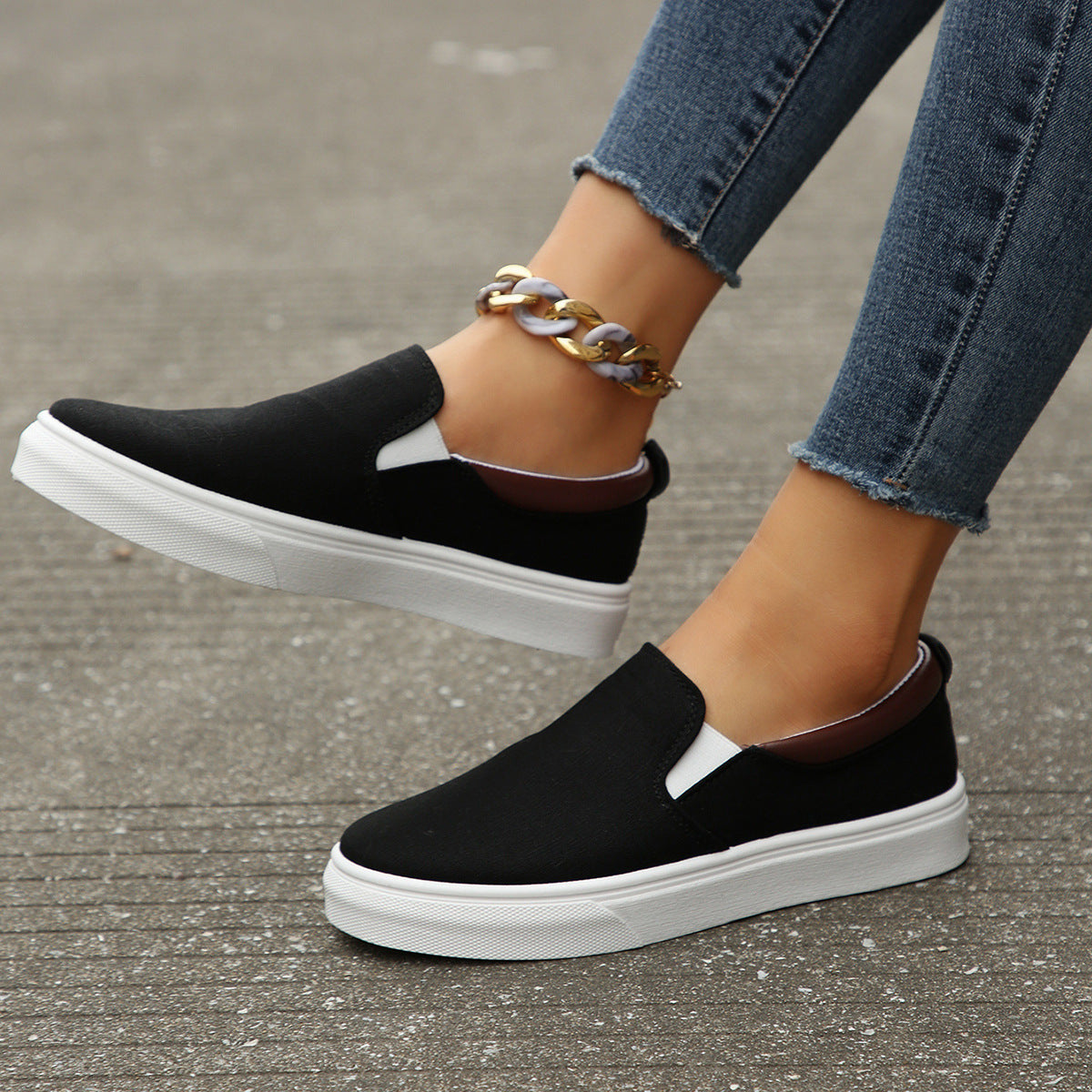 Womens Low-Top Solid-Colored Flat Shoes Cross-Border Slip-On Color-Block Loafers
