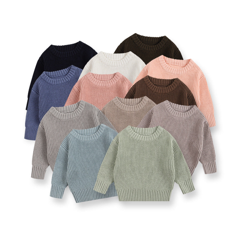 Simple Solid Color Girls' Round Neck Base Knitwear
