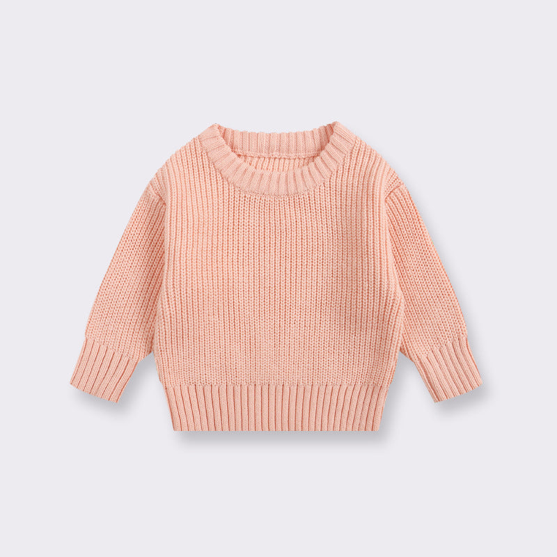 Simple Solid Color Girls' Round Neck Base Knitwear