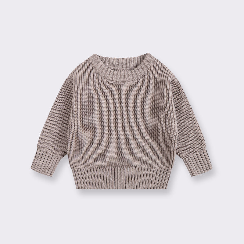 Simple Solid Color Girls' Round Neck Base Knitwear