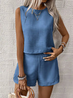 2025 Women's Solid Color Simple Fashion Casual Sleeveless Top and Shorts Set