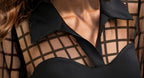 Fashionable temperament commuting black grid long sleeved mesh top