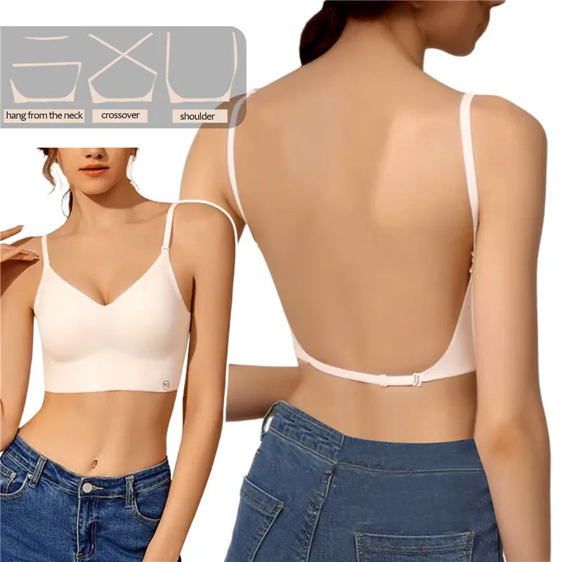 Sexy U-shaped Back Lingerie Female Inner Wear Summer Thin Without Trace Backless Triangle Cup Polymerization Bra