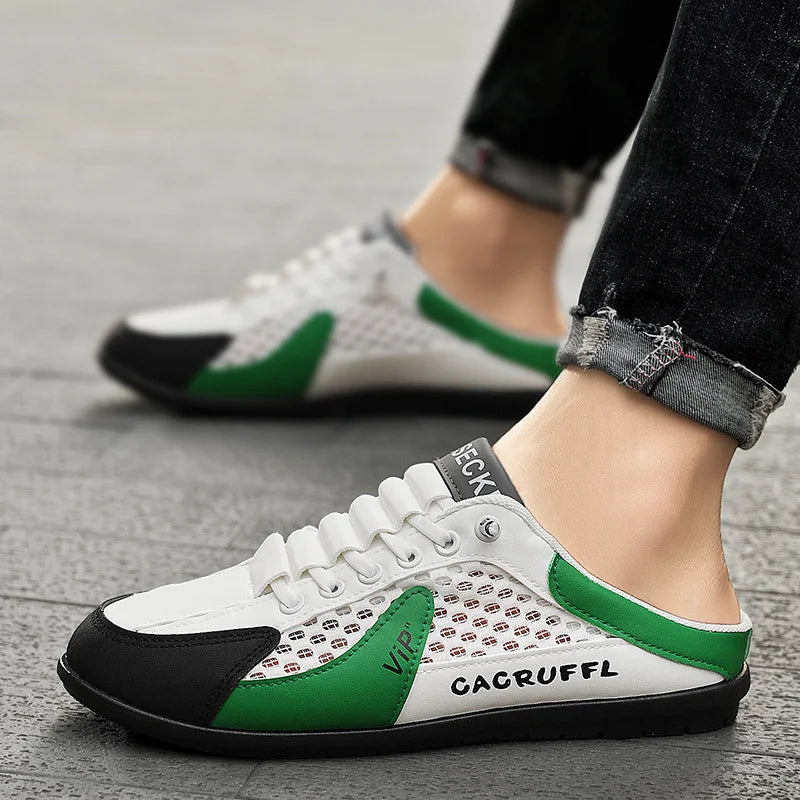 2026 Summer New Style Closed-Toe Half-Slip Men's Shoes with Breathable Mesh Slip-On Design, Fashionable and Breathable Loafers
