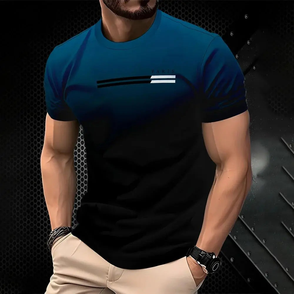 The new summer 2025 quick-drying men's T-shirt features a casual fashionable and streetwear 3D gradient print