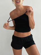 Y2k Comfy Women 2 Piece Outfit Lace Trim Sleeveless Crop Cami Top and Shorts Summer Lounge Pjs Set Sleepwear