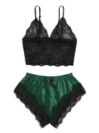 2PCS Women's Satin Pajama Set Lace Cami Top and Shorts Sexy Lingerie Sleepwear Summer Breathable Nightwear Black And Pink