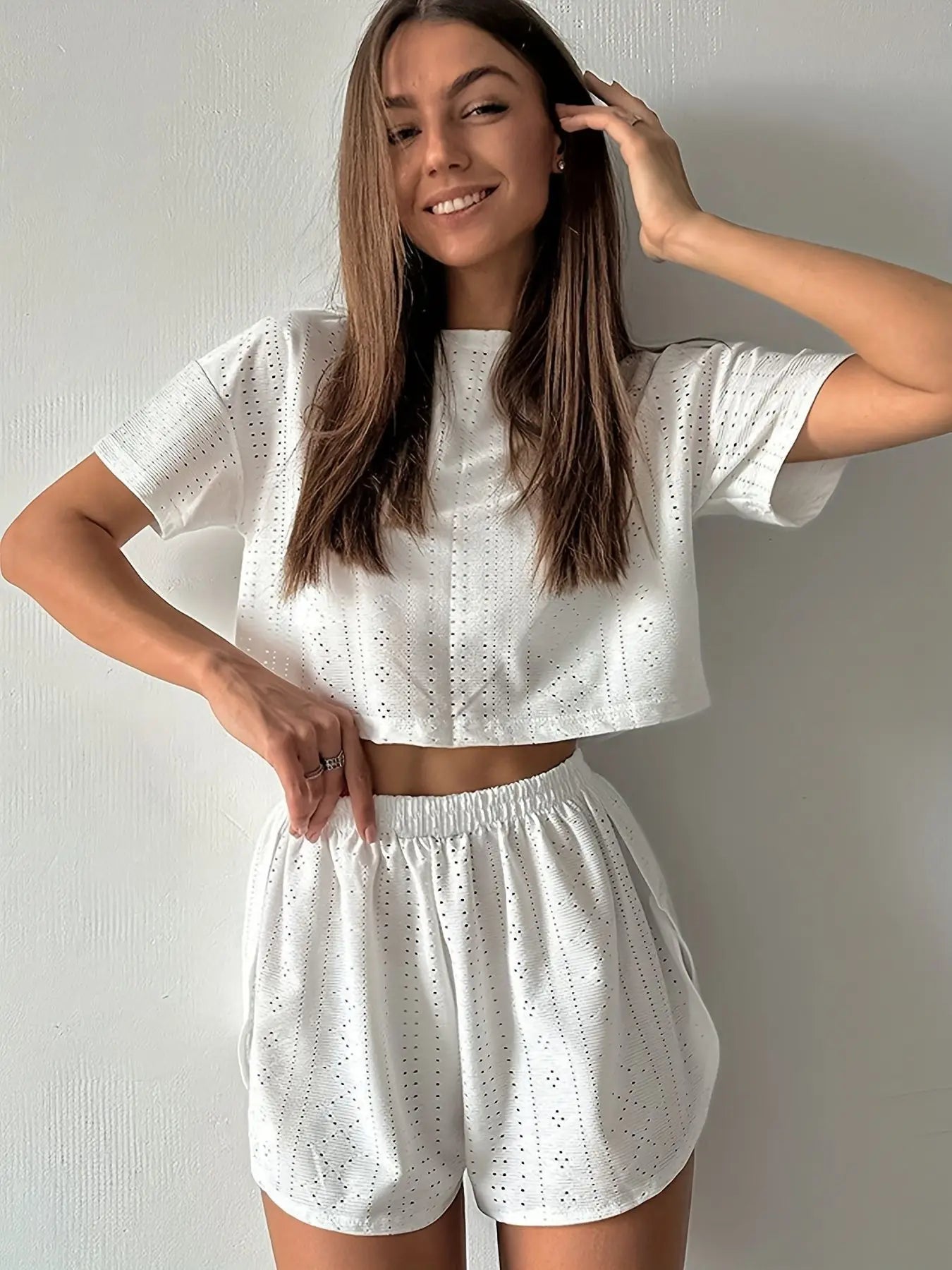 Women's sleepwear short sleeved shorts, solid color breathable and sexy two-piece home suit, summer comfortable casual sleepwear