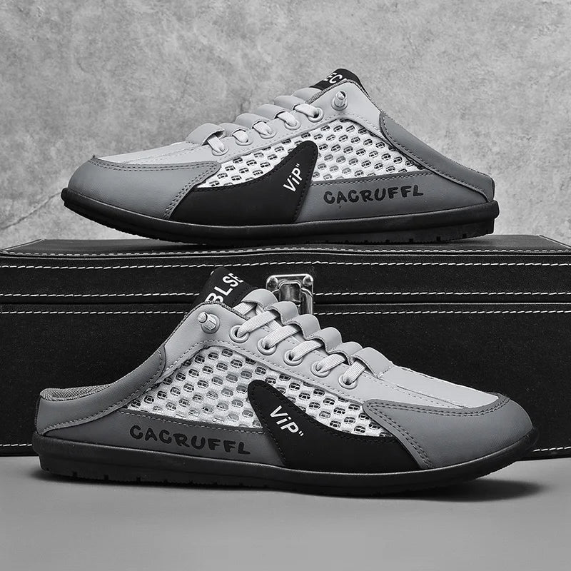 2026 Summer New Style Closed-Toe Half-Slip Men's Shoes with Breathable Mesh Slip-On Design, Fashionable and Breathable Loafers