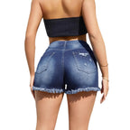 Denim Shorts Women Straight Jeans Hole Ripped Tassels Distressed Washed Stretch High Waist Summer Streetwear 2026 Short Pants