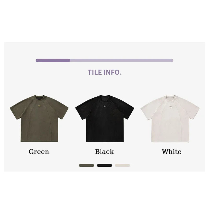 TFETTERS Brand Splicing Suede Male T Shirt 2026 Summer New American Vintage Short Sleeve T-shirts Man Solid Color Mens Clothing