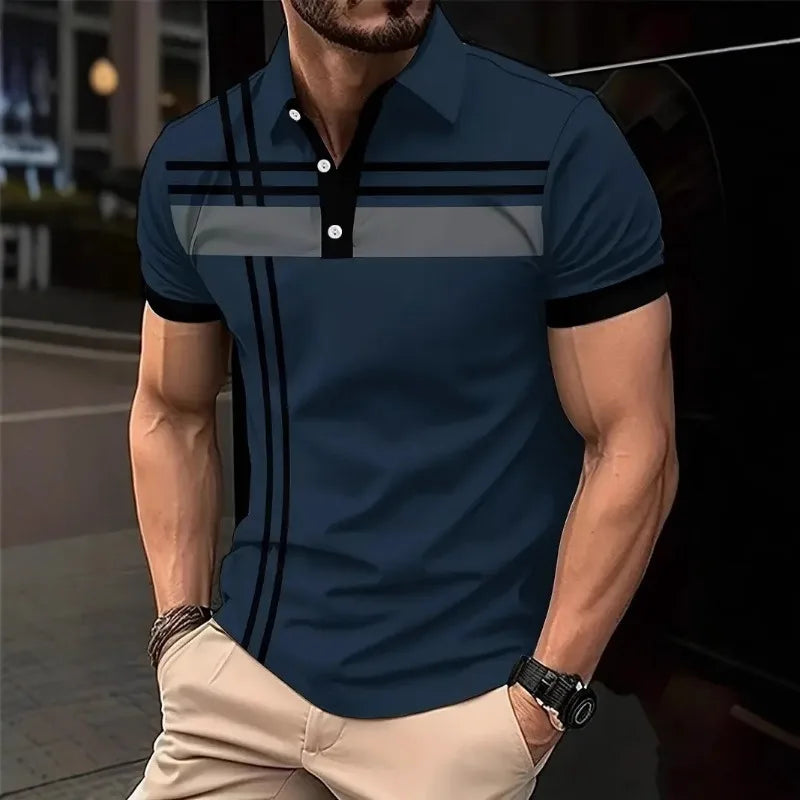 Summer Men Short Sleeve Fake Pocket Stitching Casual Polo Shirt Tops 100% Polyester