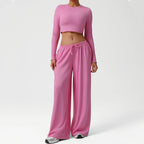 2PCS Yoga Set Women Sportswear Gym Clothing Fitness Workout Set Female Long Sleeve Crop Top High Waist Flared Pant Sports Suits
