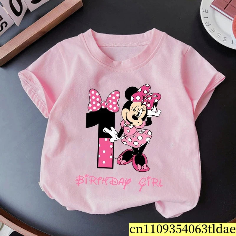 Minnie Mouse Girls Cotton T-Shirt Pink Birthday Tee