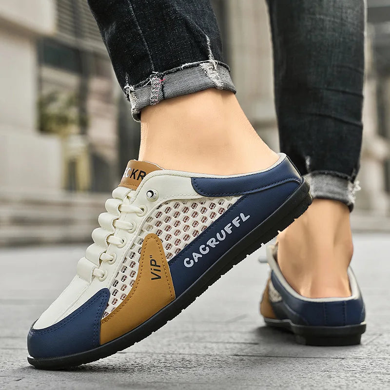 2026 Summer New Style Closed-Toe Half-Slip Men's Shoes with Breathable Mesh Slip-On Design, Fashionable and Breathable Loafers