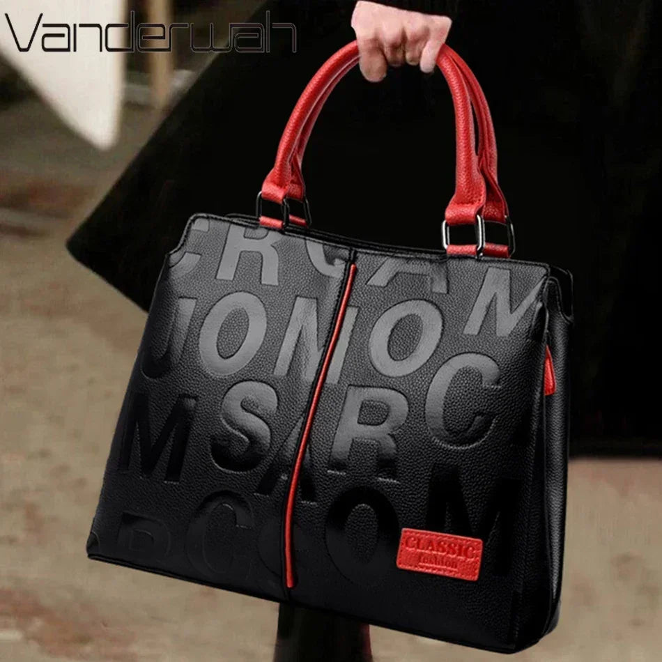 2 Layers Ladies Quality Leather Letter Shoulder Bags for Women 2024 Luxury Handbags Women Bags Designer Large Capacity Tote Bag
