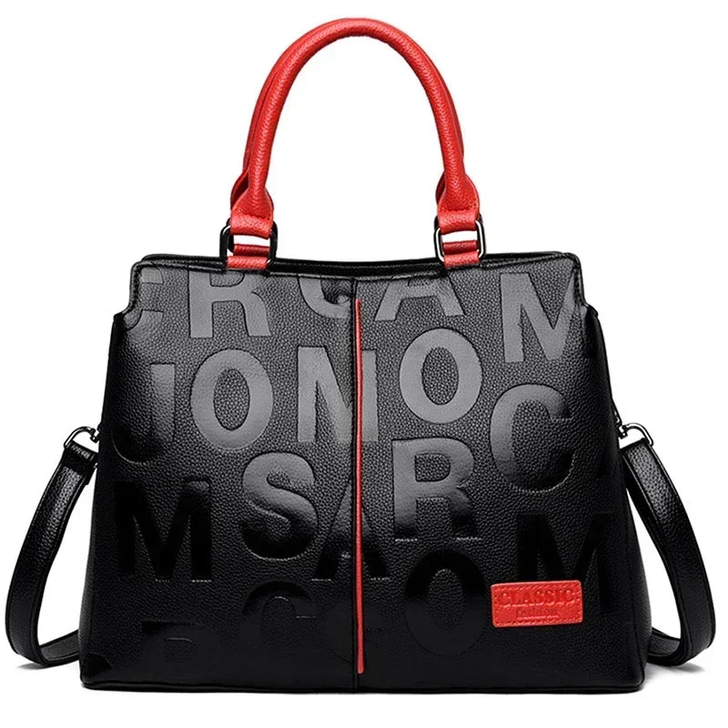 2 Layers Ladies Quality Leather Letter Shoulder Bags for Women 2024 Luxury Handbags Women Bags Designer Large Capacity Tote Bag