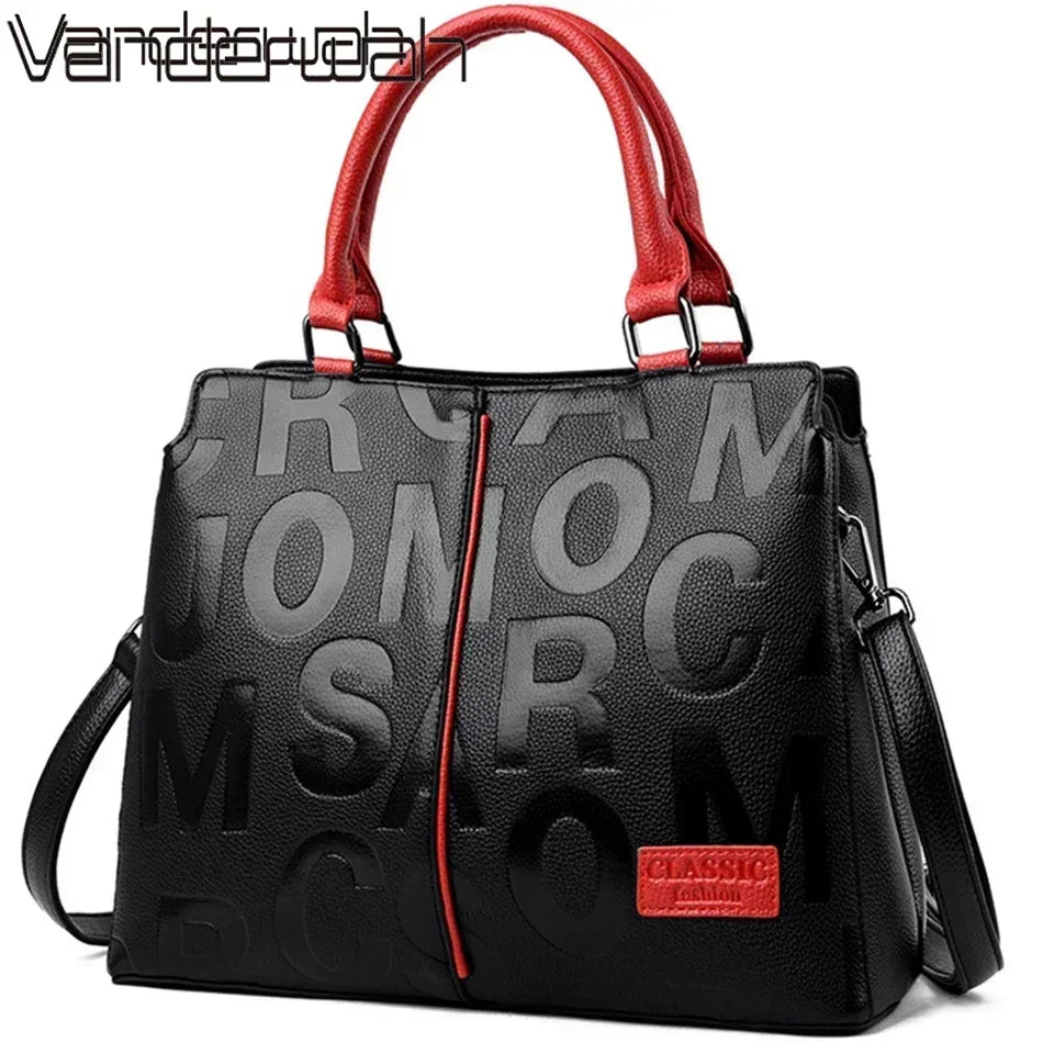 2 Layers Ladies Quality Leather Letter Shoulder Bags for Women 2024 Luxury Handbags Women Bags Designer Large Capacity Tote Bag