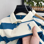 KUXA Men Cap Polo Knitted T-shirt Summer Men's Summer Clothes Striped Embroidery Business Casual Breathable Short Sleeve Tops