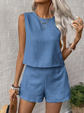 2025 Women's Solid Color Simple Fashion Casual Sleeveless Top and Shorts Set