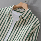 2025 Spring/Summer Men's Square Collar Button Striped Pocket Loose Fashion Casual Versatile Simple Design Long Sleeve Shirt
