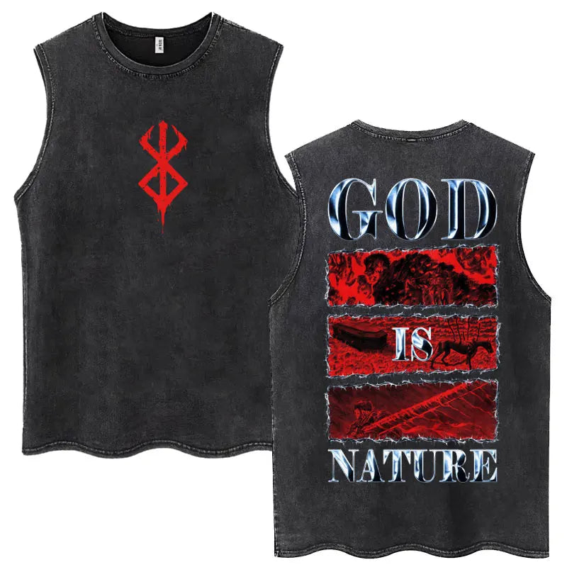 Anime Berserk Guts Washed Harajuku Tank Tops Retro Manga Gatsu Griffith Zodd Sleeveless T Shirts Unisex Cotton Oversized T-Shirt