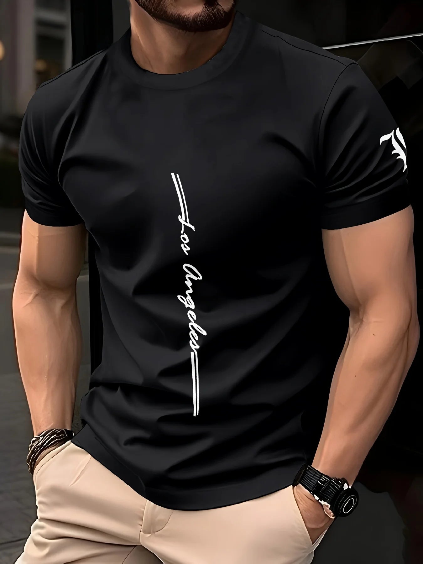 Men's quick drying breathable loose training round neck T-shirt with letter pattern printed on the fabric durable outdoor casual