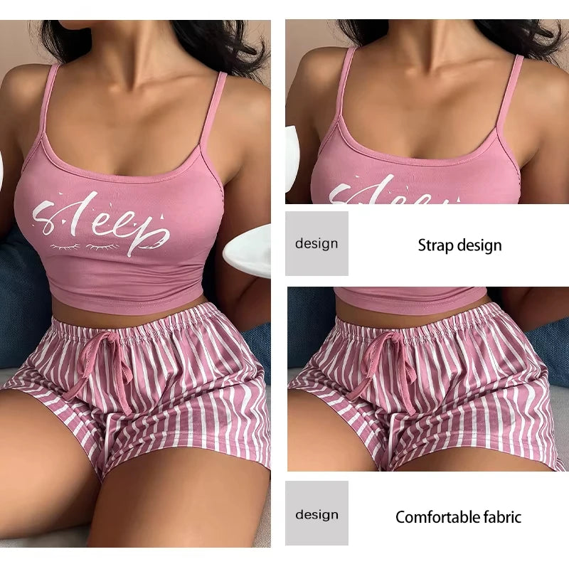 Sexy Summer Women Pajamas Set Sleepwear Cotton Home Clothes Tops And Shorts Cute Soft Sleeveless Nightwear For Female