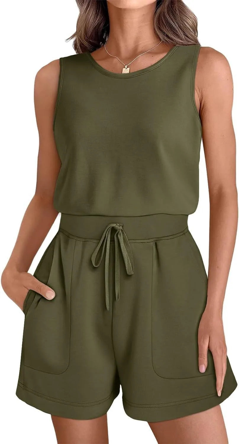 2024 spring and summer new export European and American fashion sports vest jumpsuit shorts fitness clothes