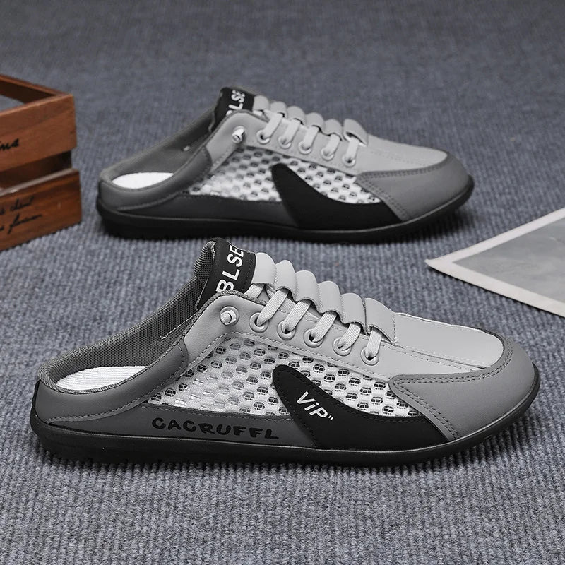 2026 Summer New Style Closed-Toe Half-Slip Men's Shoes with Breathable Mesh Slip-On Design, Fashionable and Breathable Loafers