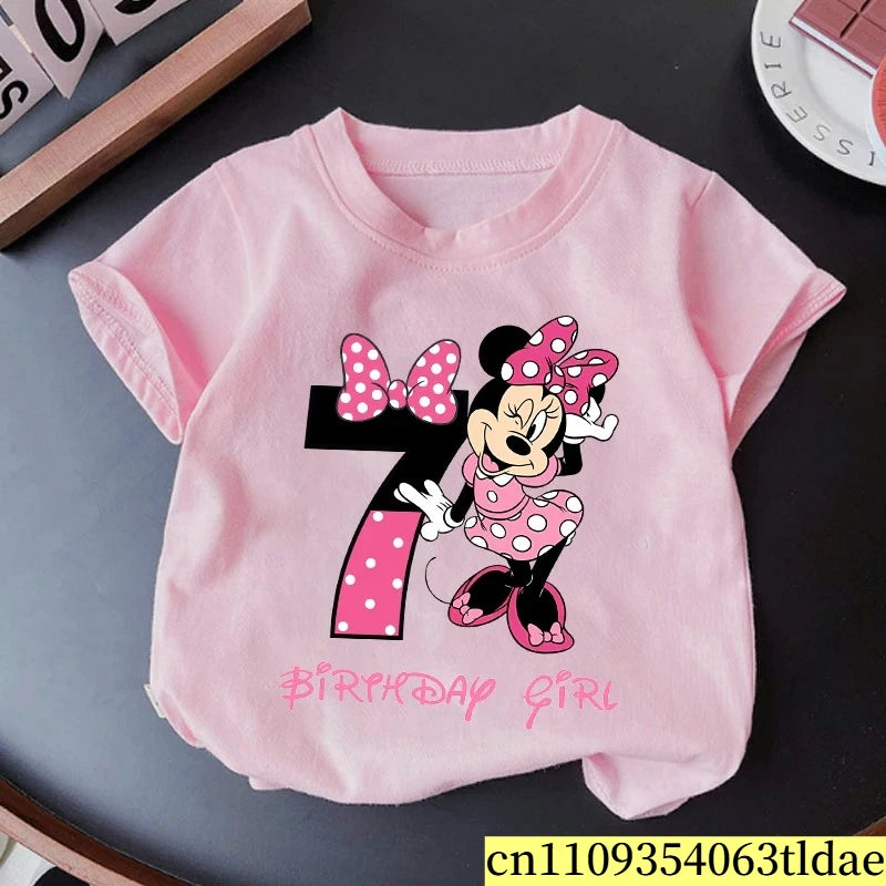 Minnie Mouse Girls Cotton T-Shirt Pink Birthday Tee