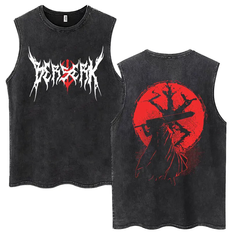 Anime Berserk Guts Washed Harajuku Tank Tops Retro Manga Gatsu Griffith Zodd Sleeveless T Shirts Unisex Cotton Oversized T-Shirt