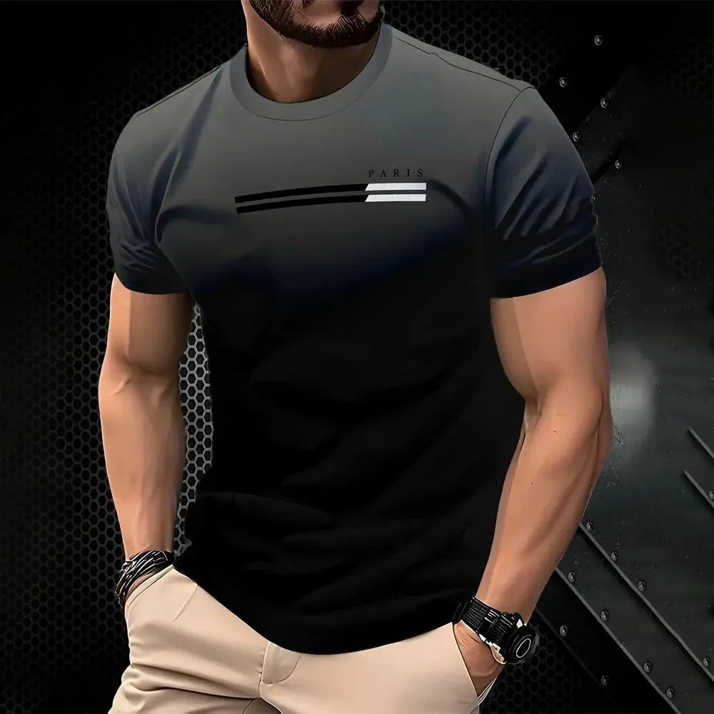 The new summer 2025 quick-drying men's T-shirt features a casual fashionable and streetwear 3D gradient print