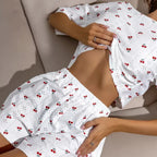 Women Pajamas Set Women's Pajamas Hollow Breathable Printing Sexy Split Shorts Crew Neck Top Set Loungewear Home Comfort