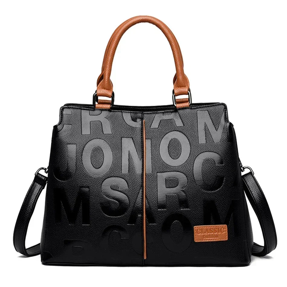 2 Layers Ladies Quality Leather Letter Shoulder Bags for Women 2024 Luxury Handbags Women Bags Designer Large Capacity Tote Bag