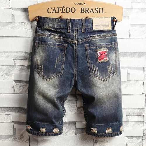 2026 New Summer Fashion Ripped hole Mens Jeans Short Street Vintage Straight Slim Denim Mid Waist  Brand Print Shorts