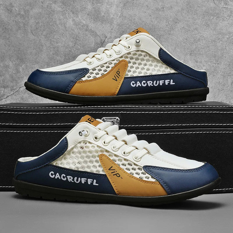 2026 Summer New Style Closed-Toe Half-Slip Men's Shoes with Breathable Mesh Slip-On Design, Fashionable and Breathable Loafers